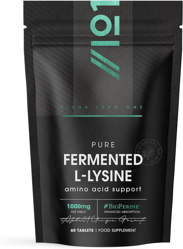 Fermented L-Lysine 1000Mg with Bioperine® - 60 Vegan Tablets - High Strength Ami