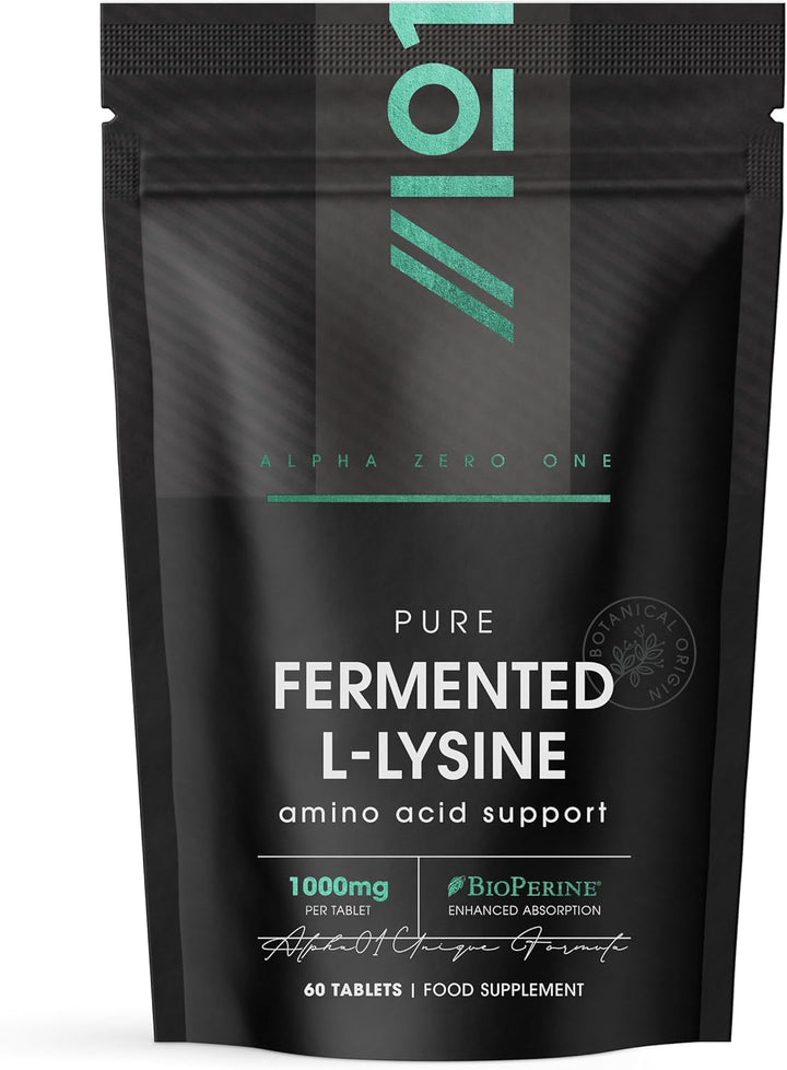 Fermented L-Lysine 1000Mg with Bioperine® - 60 Vegan Tablets - High Strength Ami