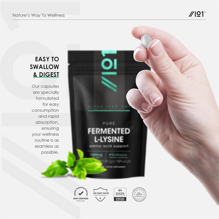 Fermented L-Lysine 1000Mg with Bioperine® - 60 Vegan Tablets - High Strength Ami