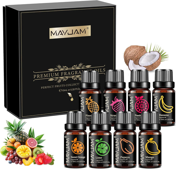 MAYJAM Fruity Fragrance Essential Oils Set 8 X 10ML, Fruits Scented Oils for Dif