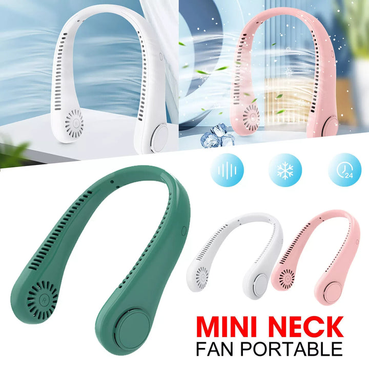 Mini Neck Fan Portable Hanging USB Rechargeable Bladeless Cooling Air Cooler