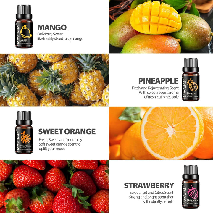 MAYJAM Fruity Fragrance Essential Oils Set 8 X 10ML, Fruits Scented Oils for Dif