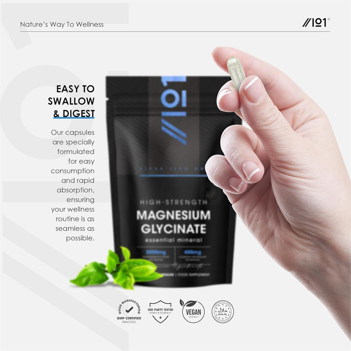 Magnesium Glycinate 2000Mg – 400Mg Elemental Chelated Magnesium – 90 Vegan Capsu