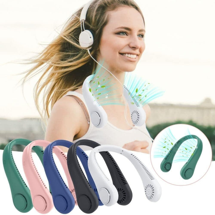 Mini Neck Fan Portable Hanging USB Rechargeable Bladeless Cooling Air Cooler