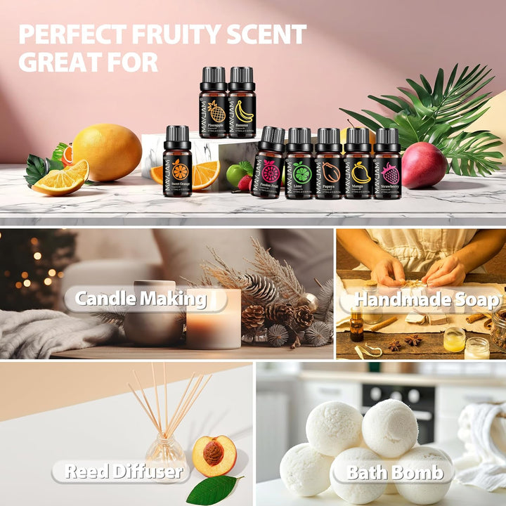 MAYJAM Fruity Fragrance Essential Oils Set 8 X 10ML, Fruits Scented Oils for Dif