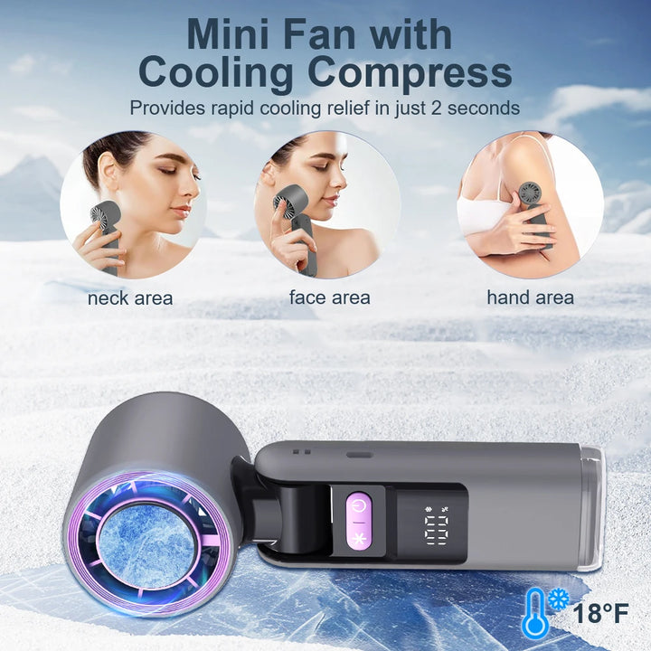 Small Pocket Fans Speed(100) Ice Cooling Handheld Fan 13000 Rpm 3-In-1 Portable Fan with Ice Cooler Rechargeable