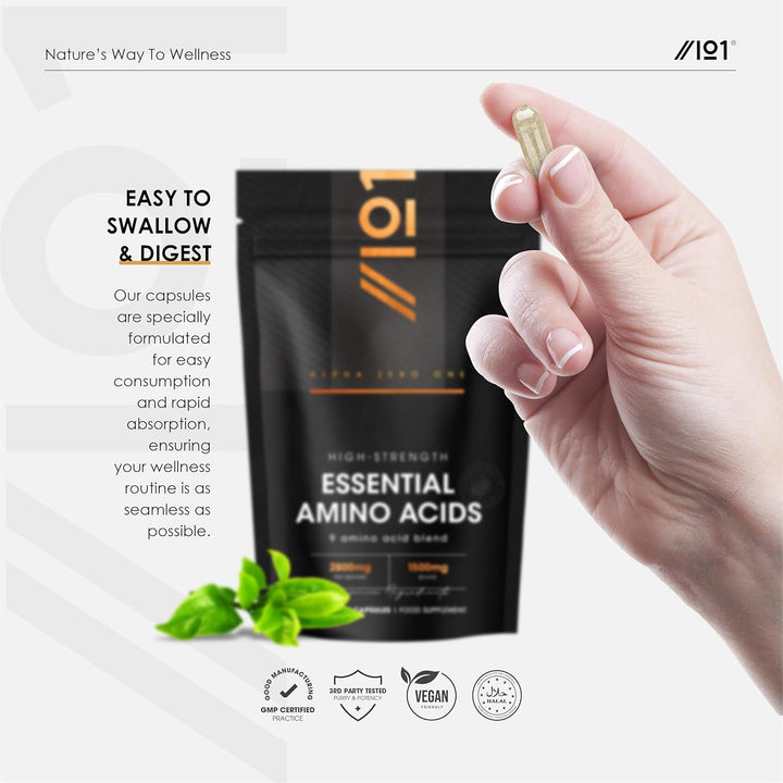 Essential Amino Acids 2800Mg with Bioperine® – 180 Vegan Capsules – All 9 EAA Am