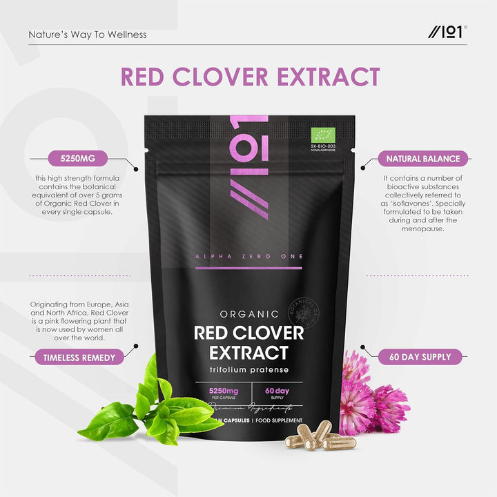 Organic Red Clover Extract 5250Mg - for Use during the Menopause - Potent 15:1 P